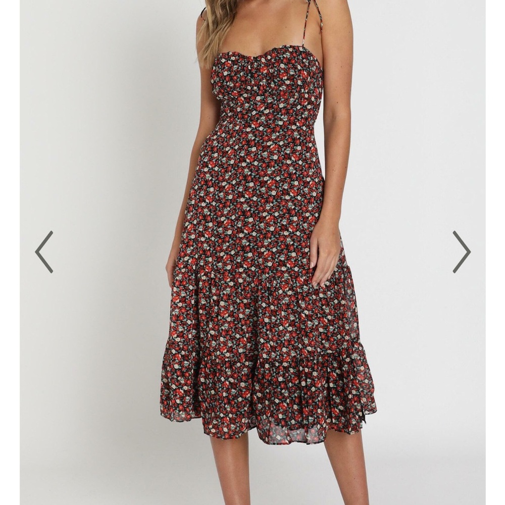 MONACO SWEETHEART MIDI DRESS IN BLACK FLORAL